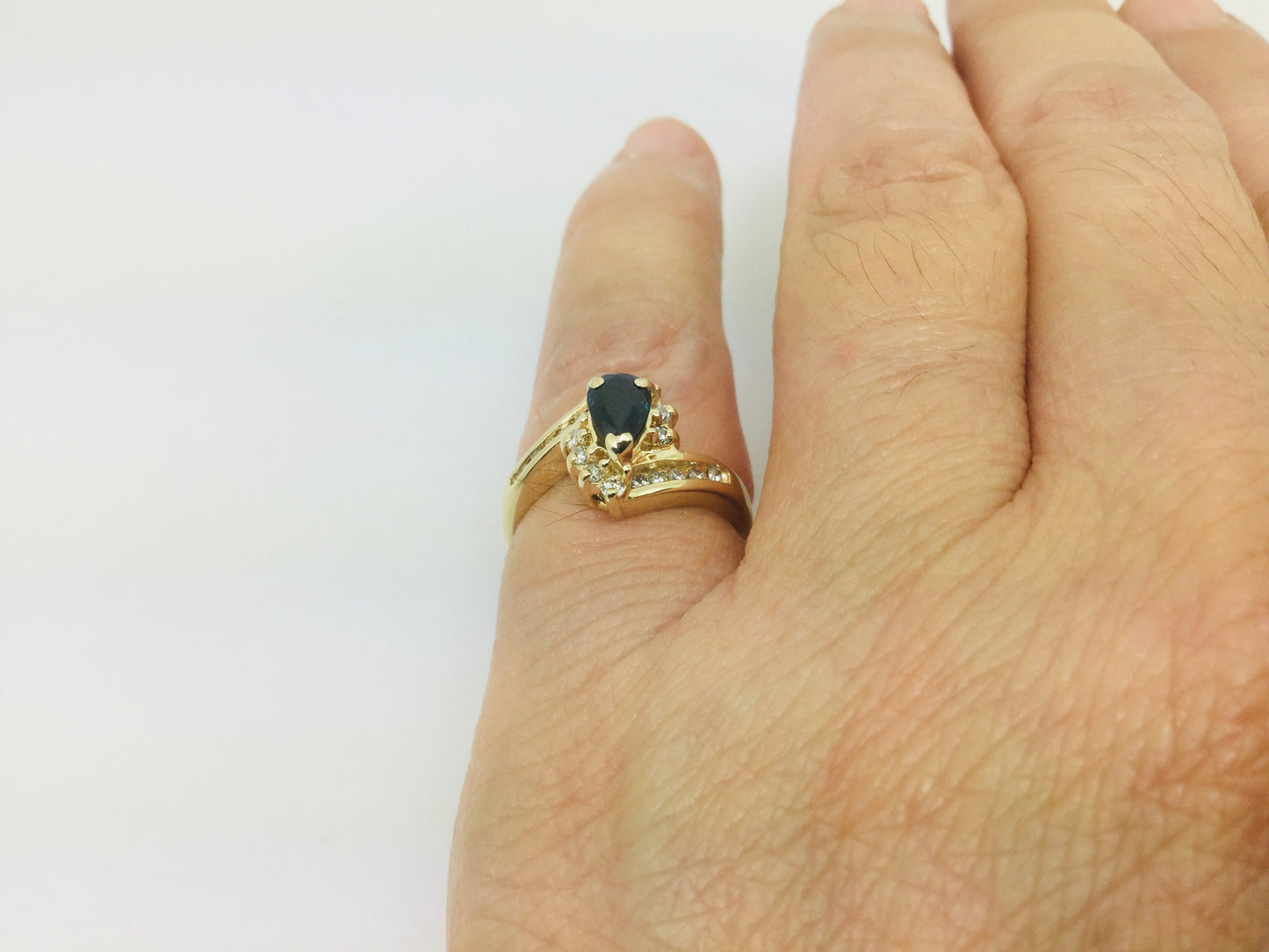14k Yellow Gold Pear Cut 0.50ct Sapphire September Birthstone & 0.25ct Diamond Ring