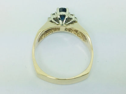 14k Yellow Gold Oval Cut 50pt Sapphire September Birthstone & 6pt Diamond Geometric Ring