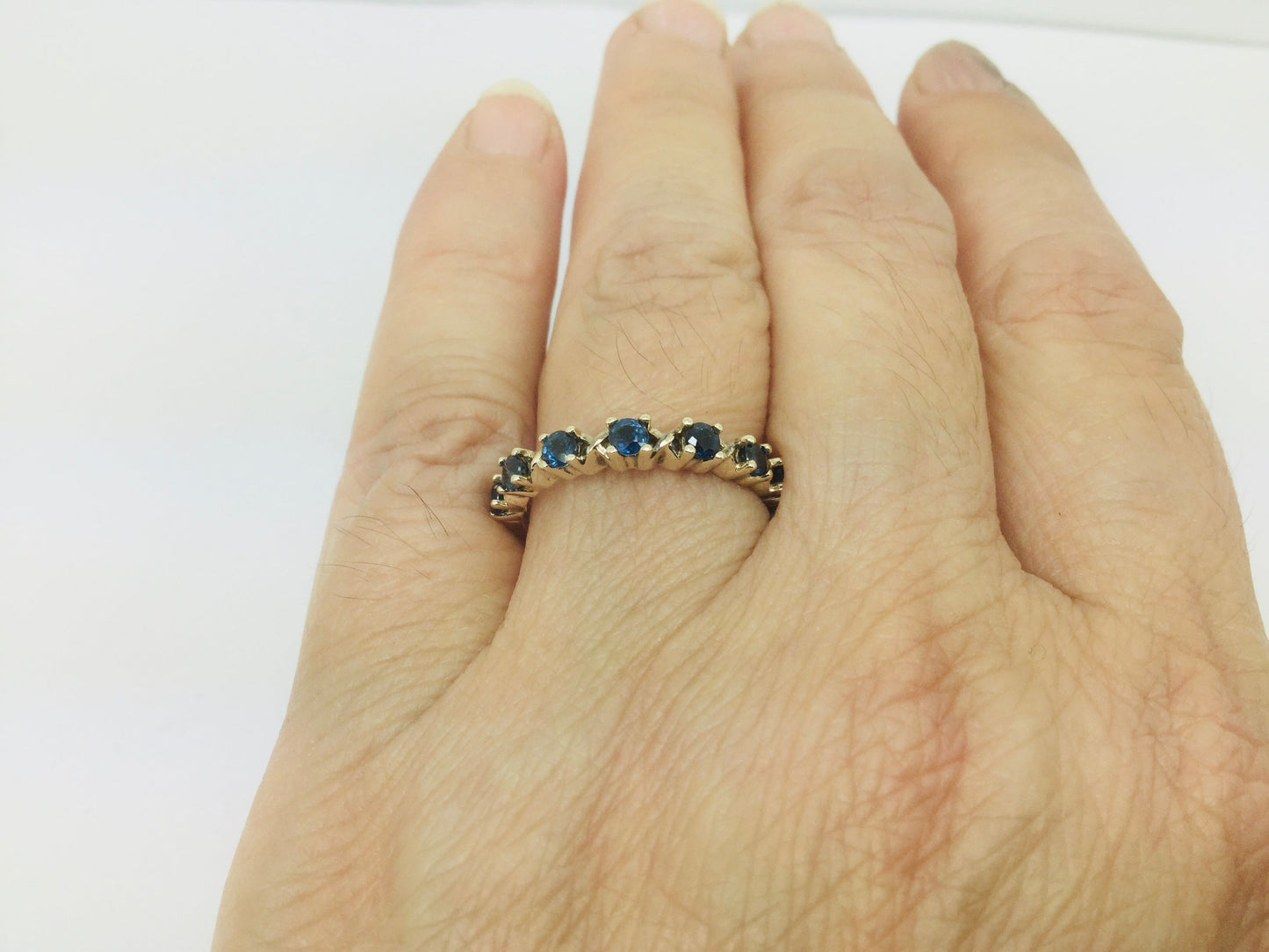 10k Yellow Gold Round Cut 42pt Blue Topaz & 20pt Rose Tourmaline Ring Set