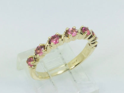 10k Yellow Gold Round Cut 42pt Blue Topaz & 20pt Rose Tourmaline Ring Set