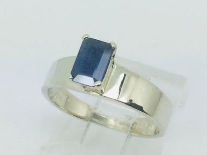 14k White Gold Emerald Cut 66pt Sapphire September Birthstone Ring
