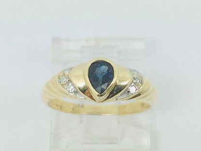 10k Yellow Gold Pear Cut 30pt Sapphire September Birthstone & 3pt Diamond Ring