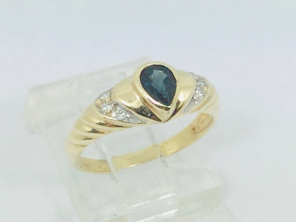 10k Yellow Gold Pear Cut 30pt Sapphire September Birthstone & 3pt Diamond Ring