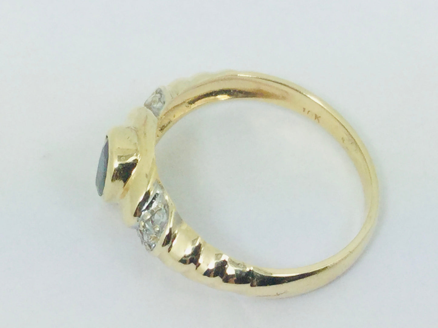 10k Yellow Gold Pear Cut 30pt Sapphire September Birthstone & 3pt Diamond Ring