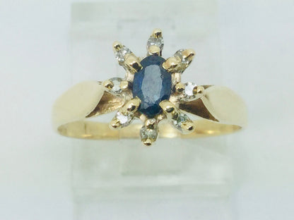 10k Yellow Gold Oval Cut 25pt Sapphire September Birthstone & 8pt Diamond Halo Ring
