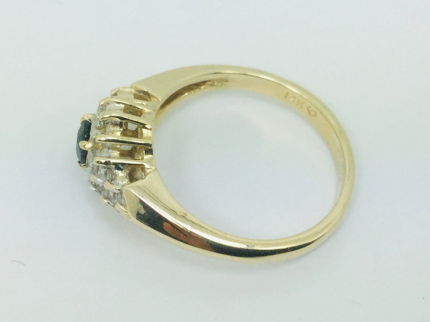 14k Yellow Gold Oval Cut 0.2ct Sapphire September Birthstone & 0.18ct Diamond Cluster Ring