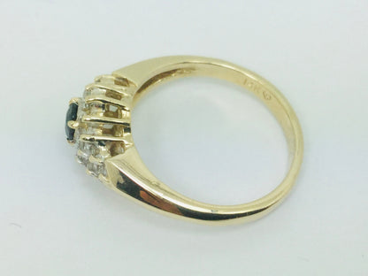 14k Yellow Gold Oval Cut 0.2ct Sapphire September Birthstone & 0.18ct Diamond Cluster Ring