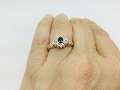 14k Yellow Gold Oval Cut 0.2ct Sapphire September Birthstone & 0.18ct Diamond Cluster Ring