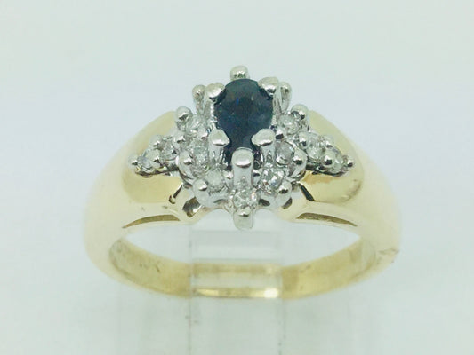 10k Yellow Gold Oval Cut 30pt Sapphire September Birthstone & 14pt Diamond Halo Cluster Ring