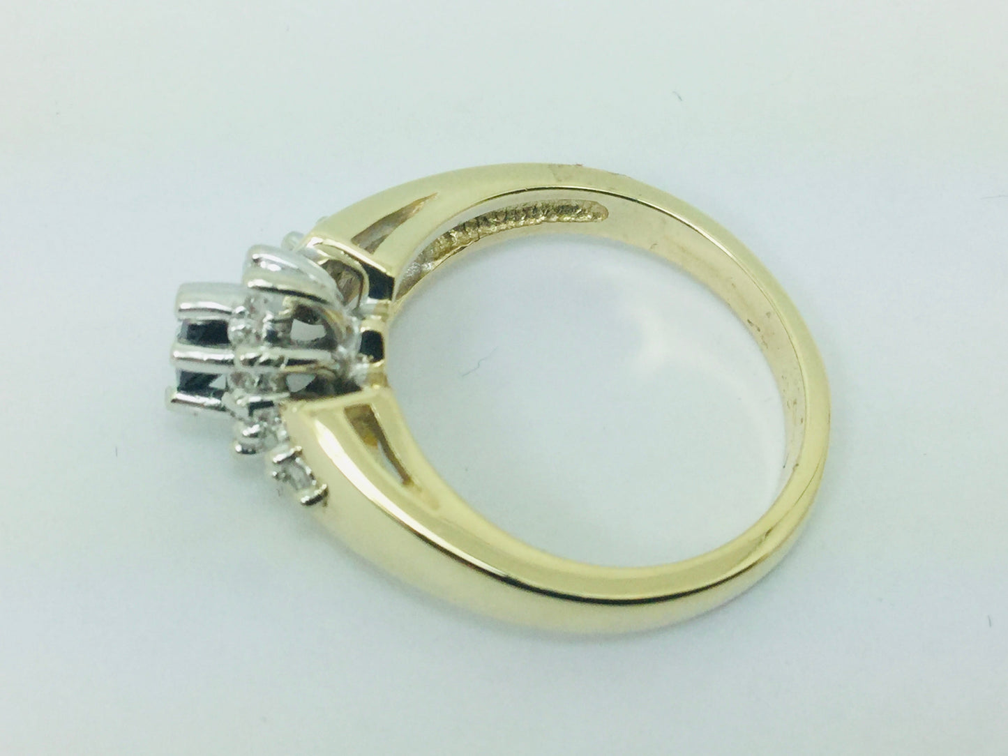 10k Yellow Gold Oval Cut 30pt Sapphire September Birthstone & 14pt Diamond Halo Cluster Ring