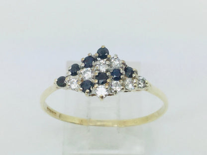 9k Yellow Gold Round Cut 24pt Sapphire September Birthstone & 24pt Cubic Zirconia (CZ) Row Set Ring