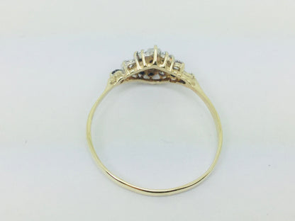 9k Yellow Gold Round Cut 24pt Sapphire September Birthstone & 24pt Cubic Zirconia (CZ) Row Set Ring