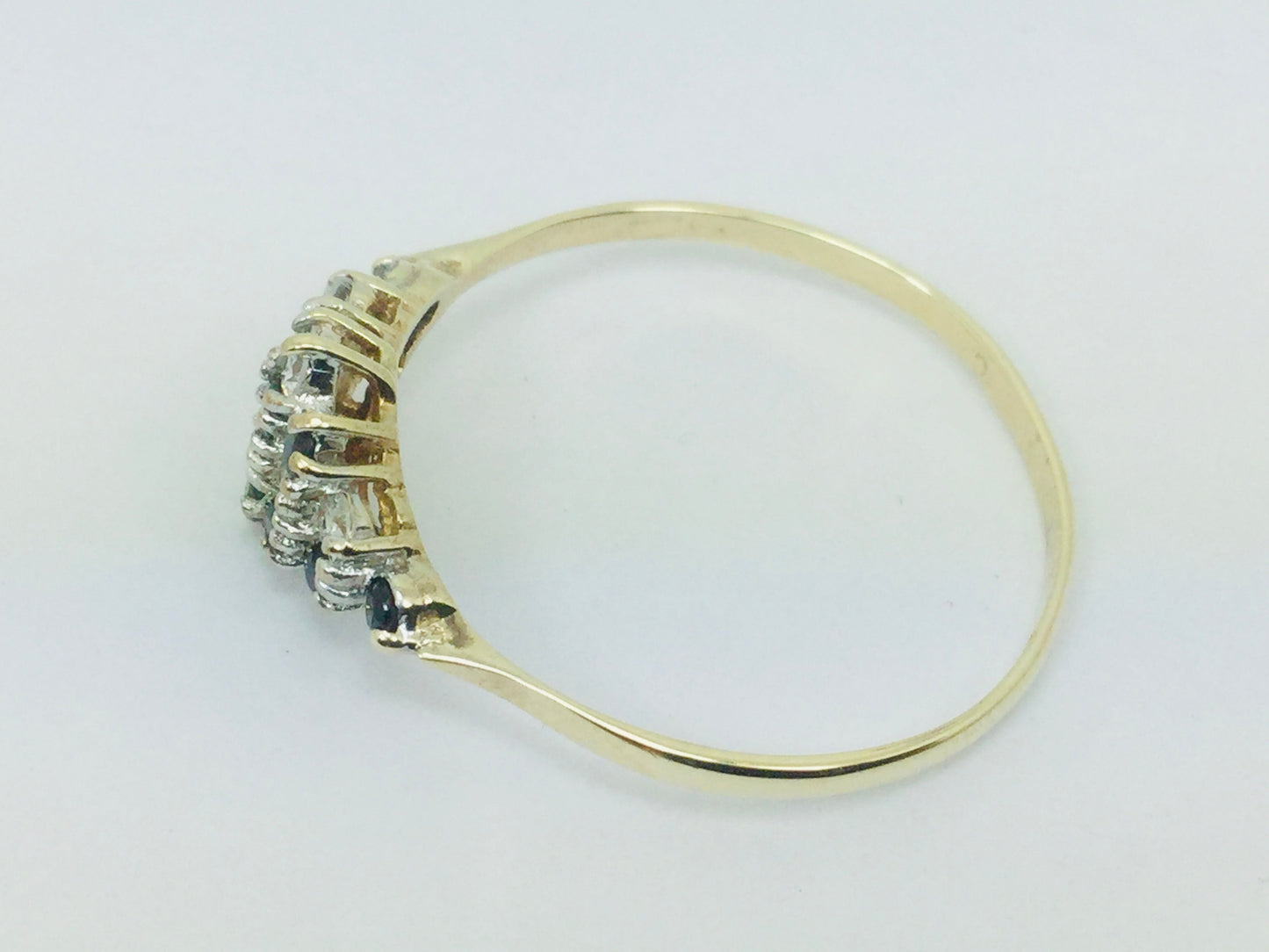 9k Yellow Gold Round Cut 24pt Sapphire September Birthstone & 24pt Cubic Zirconia (CZ) Row Set Ring