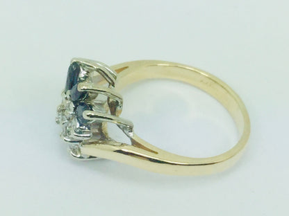 14k Yellow Gold Marquise Cut 40pt Sapphire September Birthstone & 18pt Diamond Cluster Ring