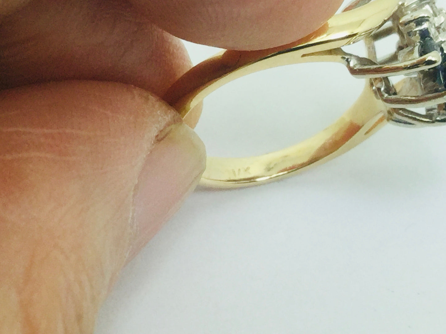 14k Yellow Gold Marquise Cut 40pt Sapphire September Birthstone & 18pt Diamond Cluster Ring
