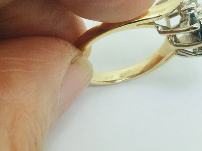 14k Yellow Gold Marquise Cut 40pt Sapphire September Birthstone & 18pt Diamond Cluster Ring