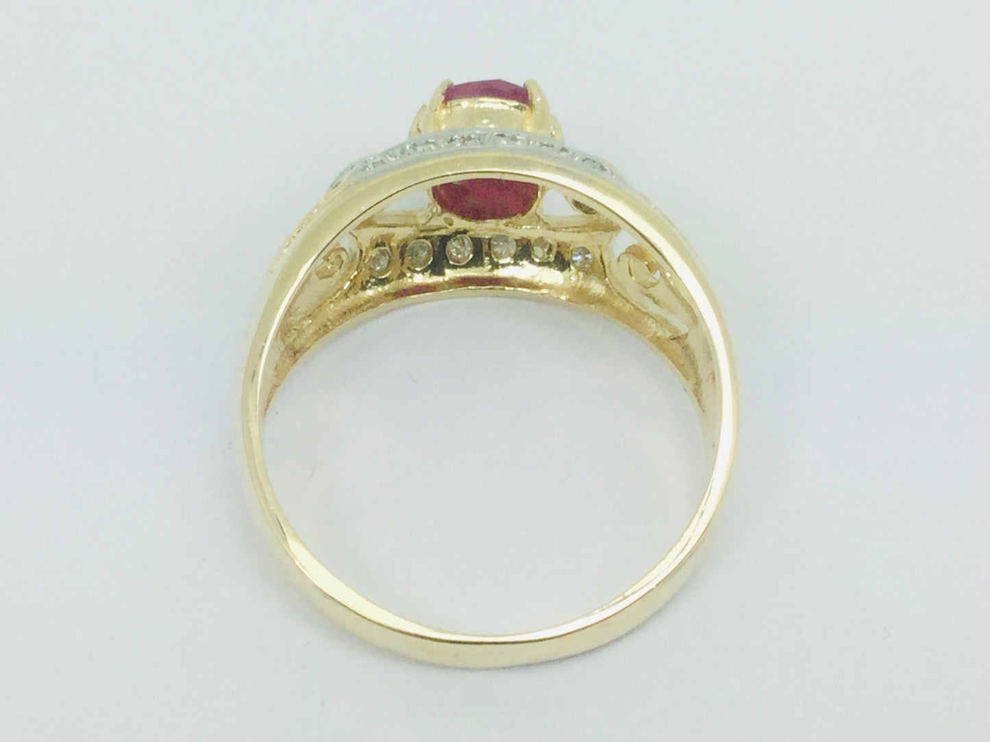 14k Yellow Gold Oval Cut 75pt Ruby July Birthstone & 14pt Diamond Ring