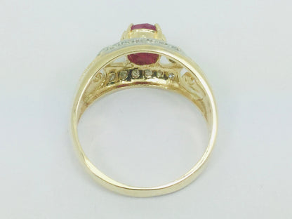 14k Yellow Gold Oval Cut 75pt Ruby July Birthstone & 14pt Diamond Ring