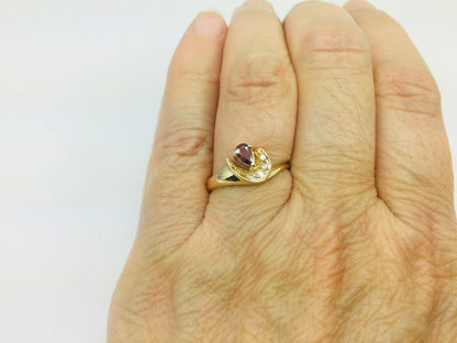 10k Yellow Gold Pear Cut Ruby July Birthstone & Diamond Ring