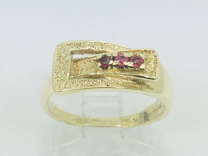 10k Yellow Gold Round Cut 9pt Ruby July Birthstone Belt Buckle Ring
