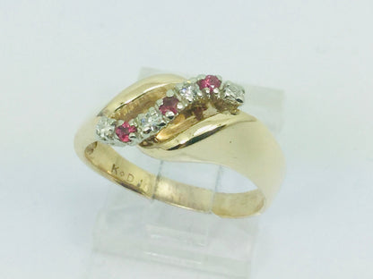 10k Yellow Gold Round Cut 6pt Ruby July Birthstone & 8pt Diamond Row Set Ring