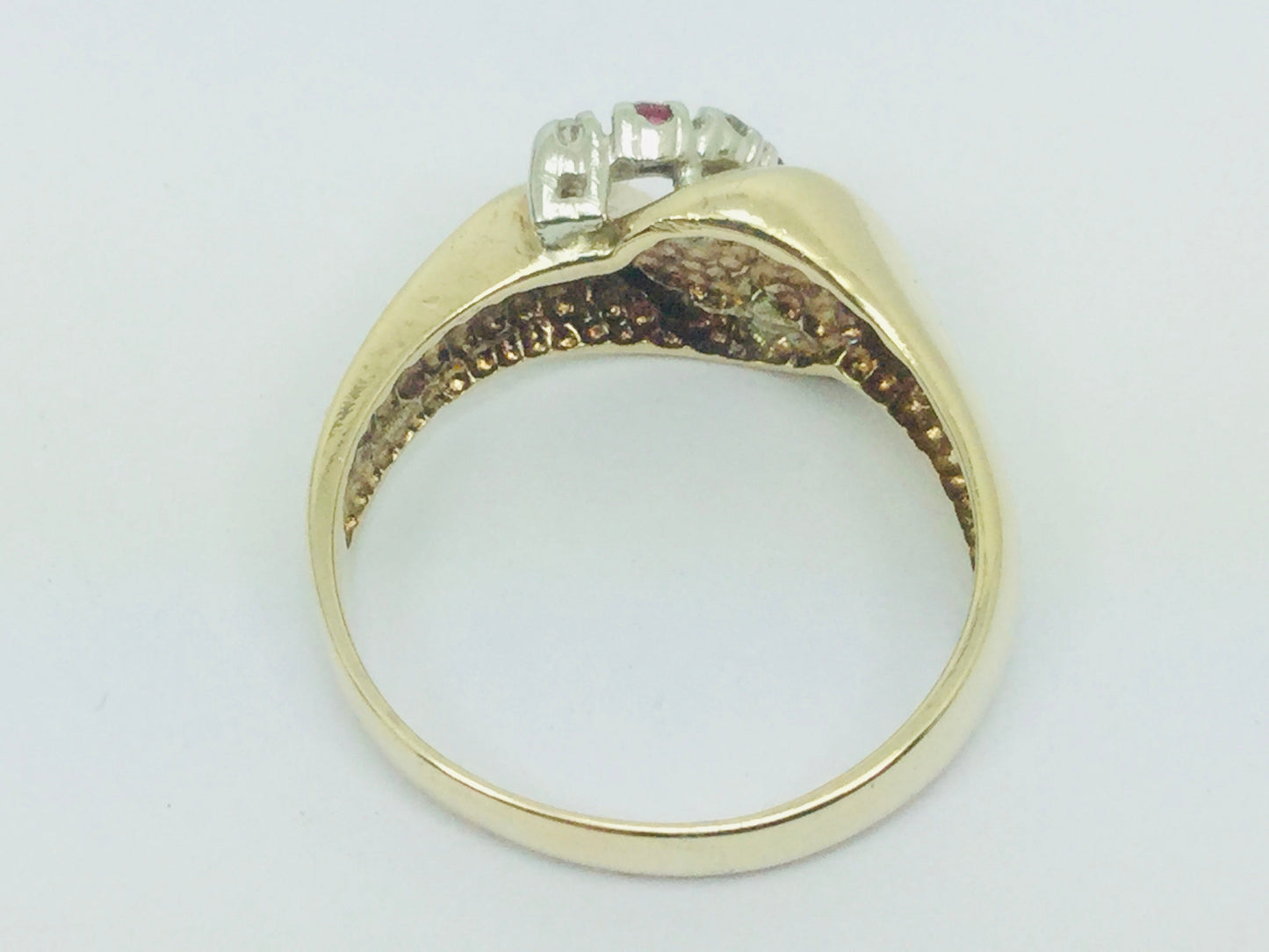 10k Yellow Gold Round Cut 6pt Ruby July Birthstone & 8pt Diamond Row Set Ring