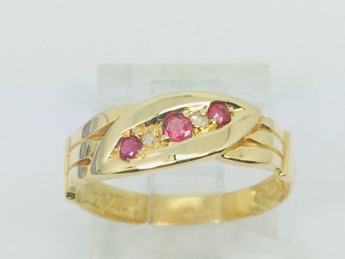 18k Yellow Gold Round Cut 10pt Ruby July Birthstone & 2pt Diamond Row Set Ring