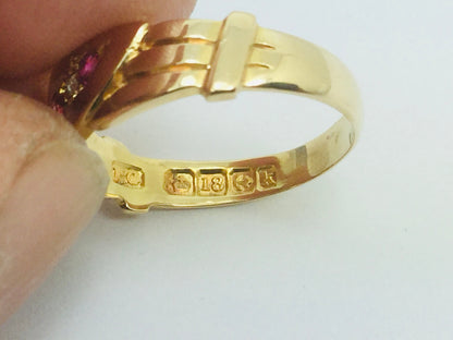 18k Yellow Gold Round Cut 10pt Ruby July Birthstone & 2pt Diamond Row Set Ring