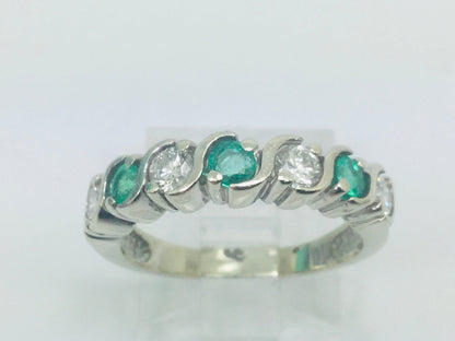 10k White Gold Brilliant Cut 48pt Diamond & 36 pt Emerald May Birthstone Ring