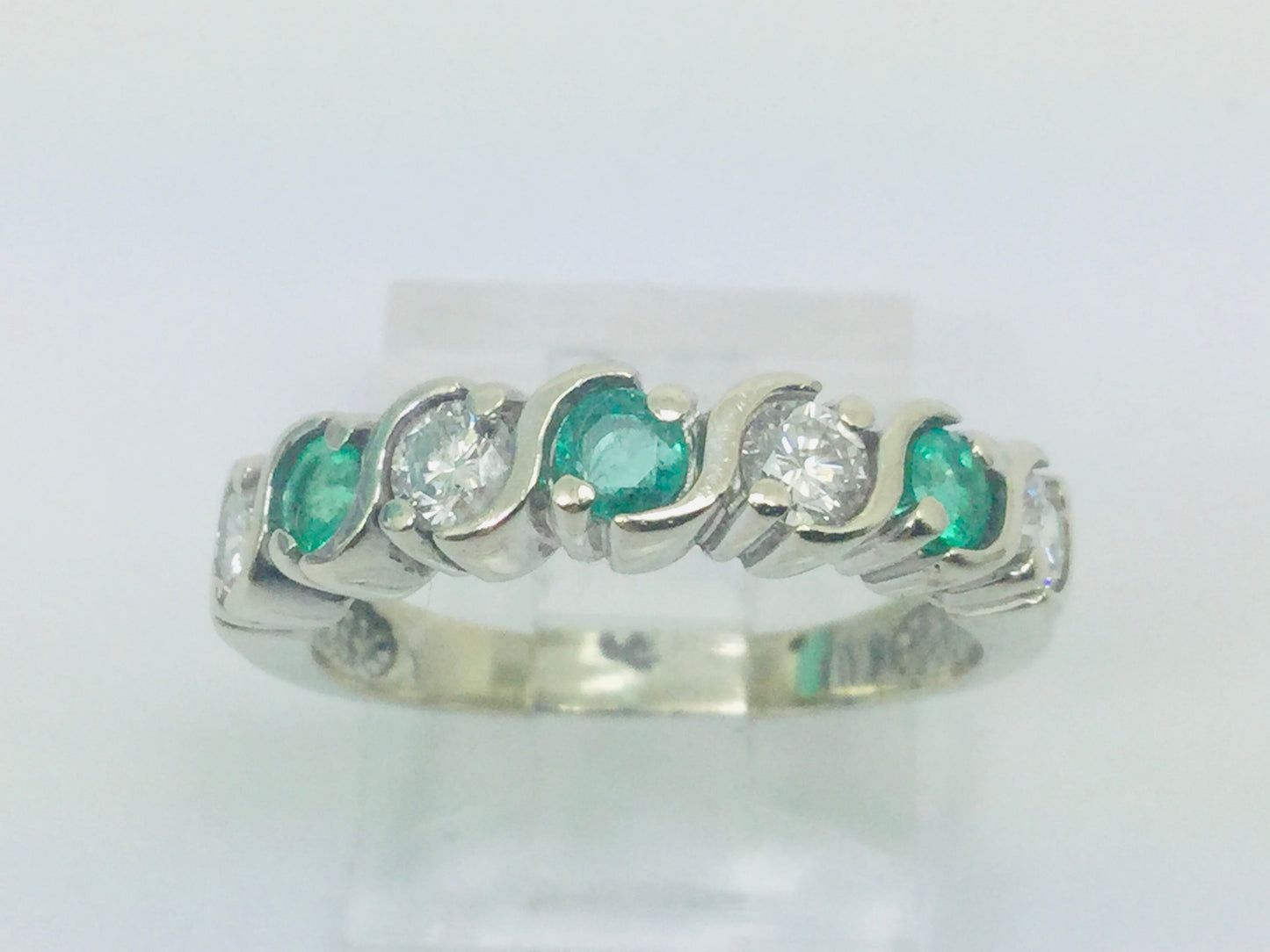 10k White Gold Brilliant Cut 48pt Diamond & 36 pt Emerald May Birthstone Ring