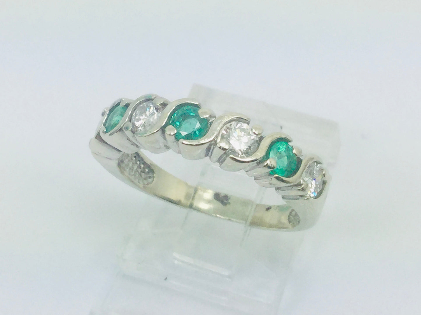 10k White Gold Brilliant Cut 48pt Diamond & 36 pt Emerald May Birthstone Ring