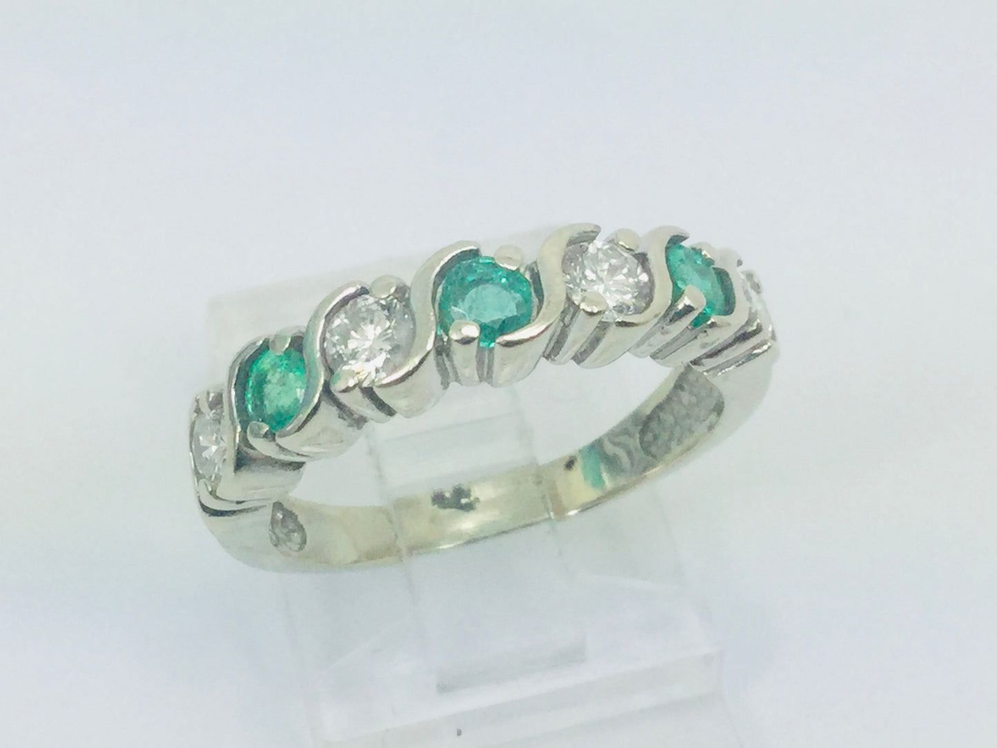 10k White Gold Brilliant Cut 48pt Diamond & 36 pt Emerald May Birthstone Ring