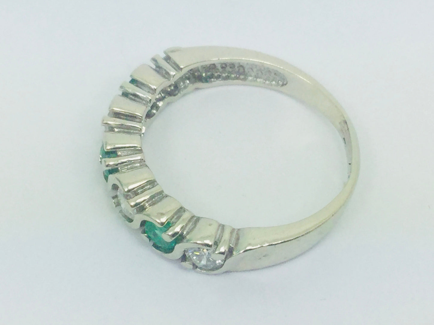 10k White Gold Brilliant Cut 48pt Diamond & 36 pt Emerald May Birthstone Ring