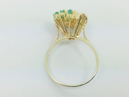14k Yellow Gold Marquise Cut 0.50ct Emerald May Birthstone & Cubic Zirconia (CZ) Cluster Leaf Ring