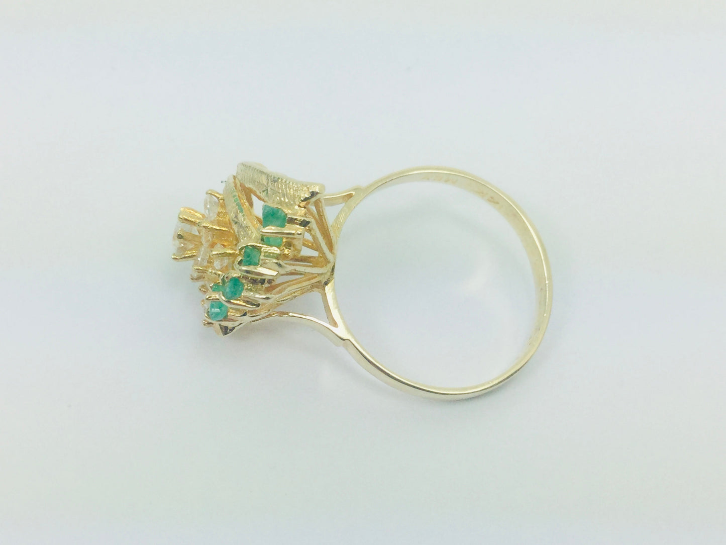 14k Yellow Gold Marquise Cut 0.50ct Emerald May Birthstone & Cubic Zirconia (CZ) Cluster Leaf Ring