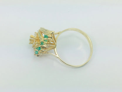 14k Yellow Gold Marquise Cut 0.50ct Emerald May Birthstone & Cubic Zirconia (CZ) Cluster Leaf Ring