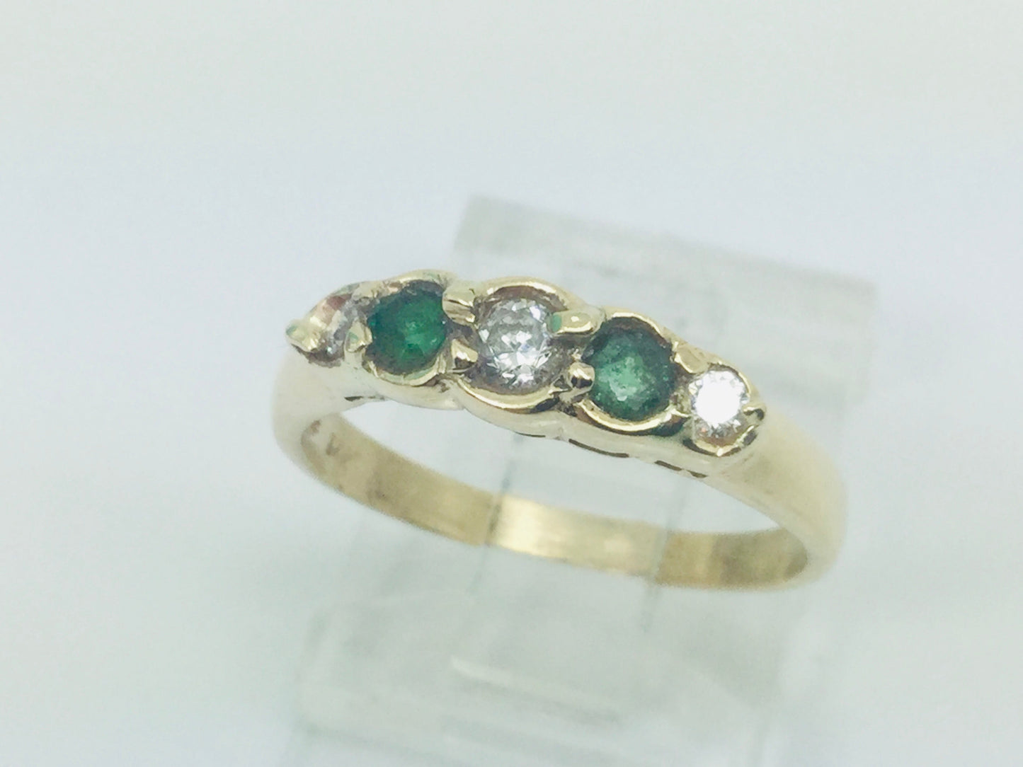 14k Yellow Gold Round Cut 12pt Emerald May Birthstone & CZ Row Set Ring