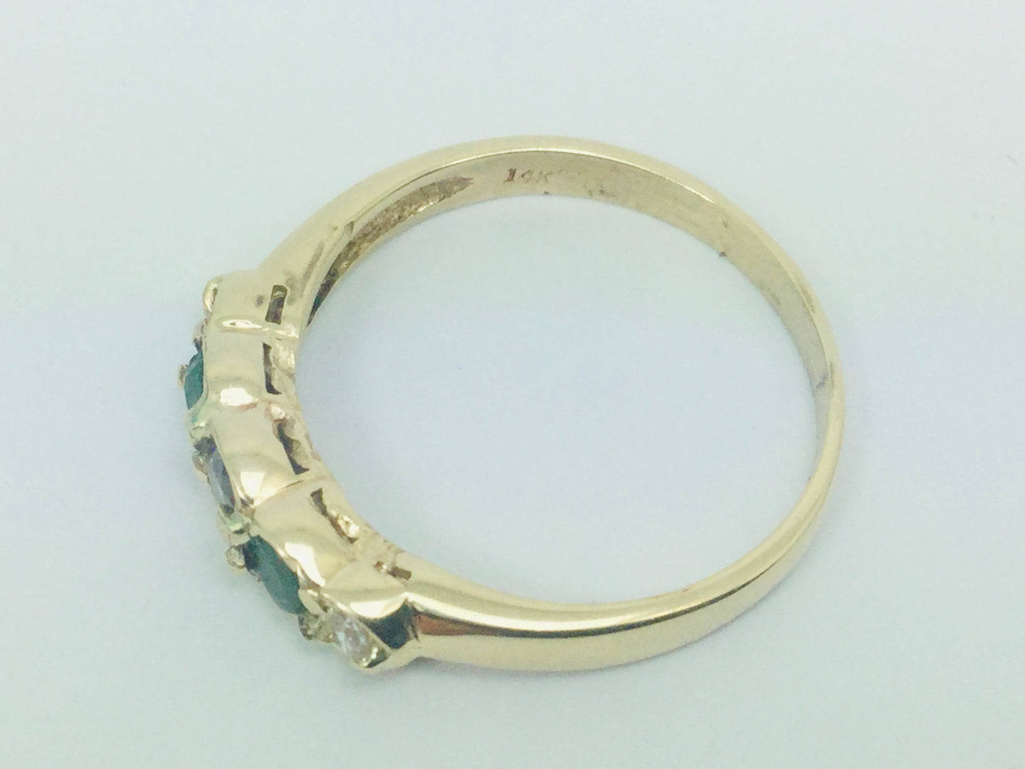 14k Yellow Gold Round Cut 12pt Emerald May Birthstone & CZ Row Set Ring