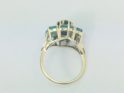 10k Yellow Gold Cabochon Garnet & Round Cut Emerald May Birthstone Floral Ring