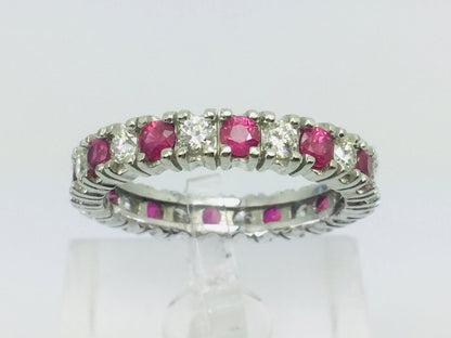 10k White Gold Round Cut 72pt Ruby July Birthstone & 72pt Diamond Eternity Band Ring
