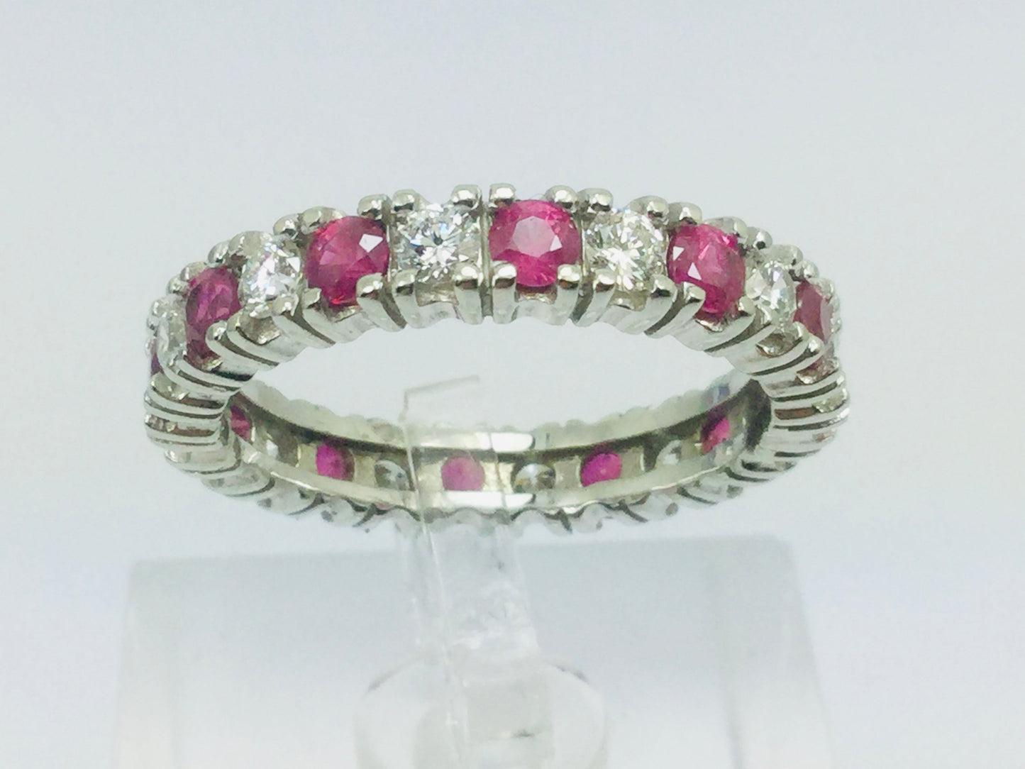10k White Gold Round Cut 72pt Ruby July Birthstone & 72pt Diamond Eternity Band Ring