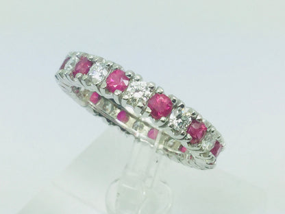 10k White Gold Round Cut 72pt Ruby July Birthstone & 72pt Diamond Eternity Band Ring