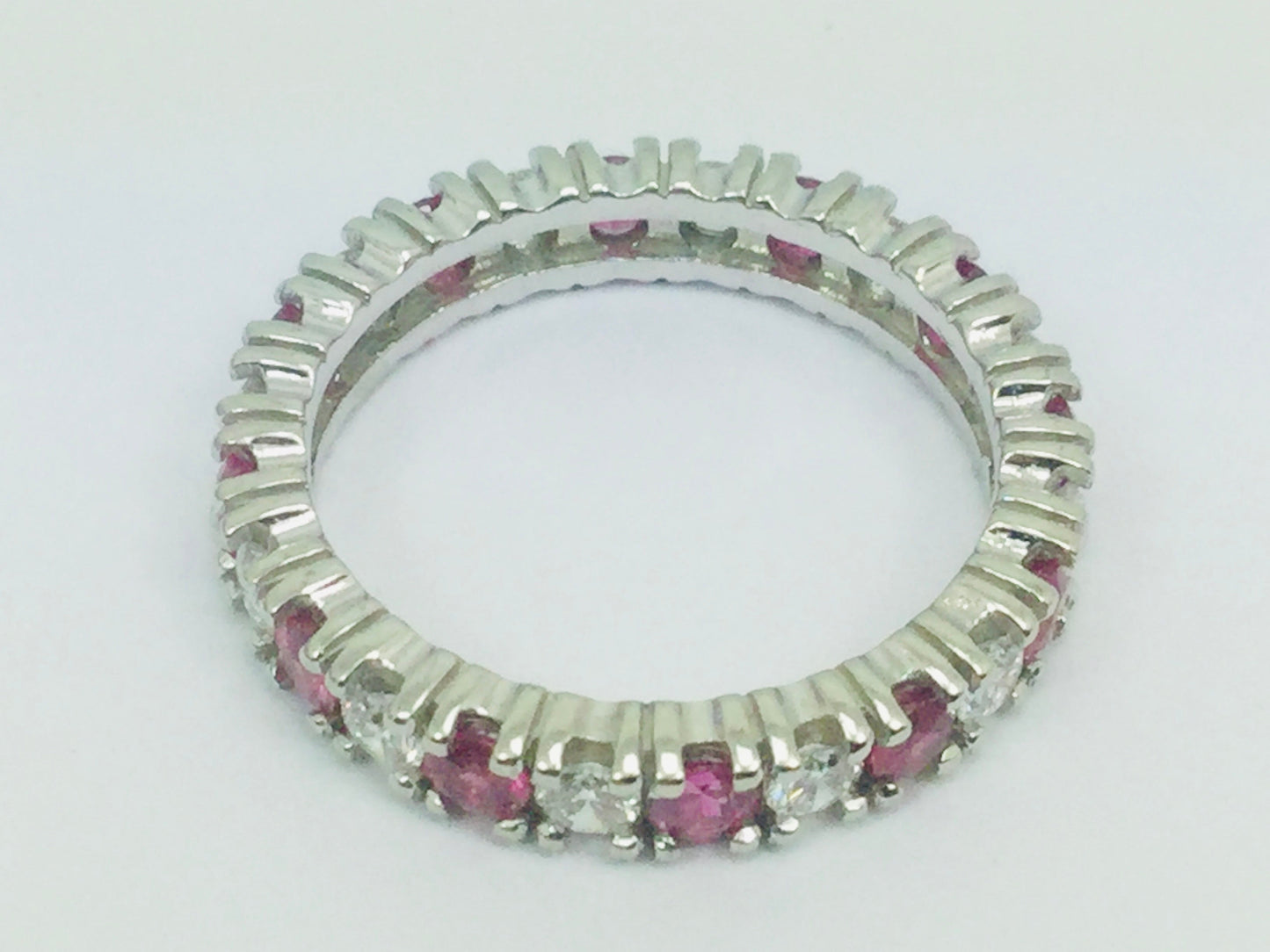 10k White Gold Round Cut 72pt Ruby July Birthstone & 72pt Diamond Eternity Band Ring