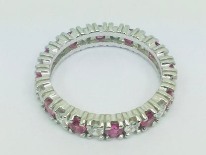 10k White Gold Round Cut 72pt Ruby July Birthstone & 72pt Diamond Eternity Band Ring