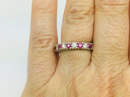 10k White Gold Round Cut 72pt Ruby July Birthstone & 72pt Diamond Eternity Band Ring
