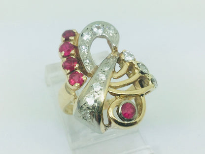 14k Yellow Gold Round Cut 42pt Ruby July Birthstone & 45pt Diamond Treble Clef Music Ring