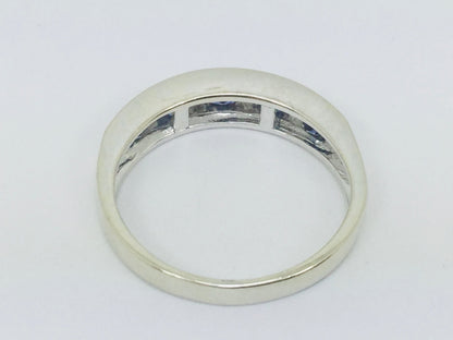 18k White Gold Princess Cut 50pt Sapphire & Baguette Cut 32pt Diamond Ring