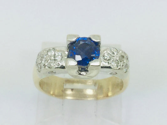 14k White and Yellow Gold Round Cut 0.40ct Sapphire & 0.27ct Diamond Ring