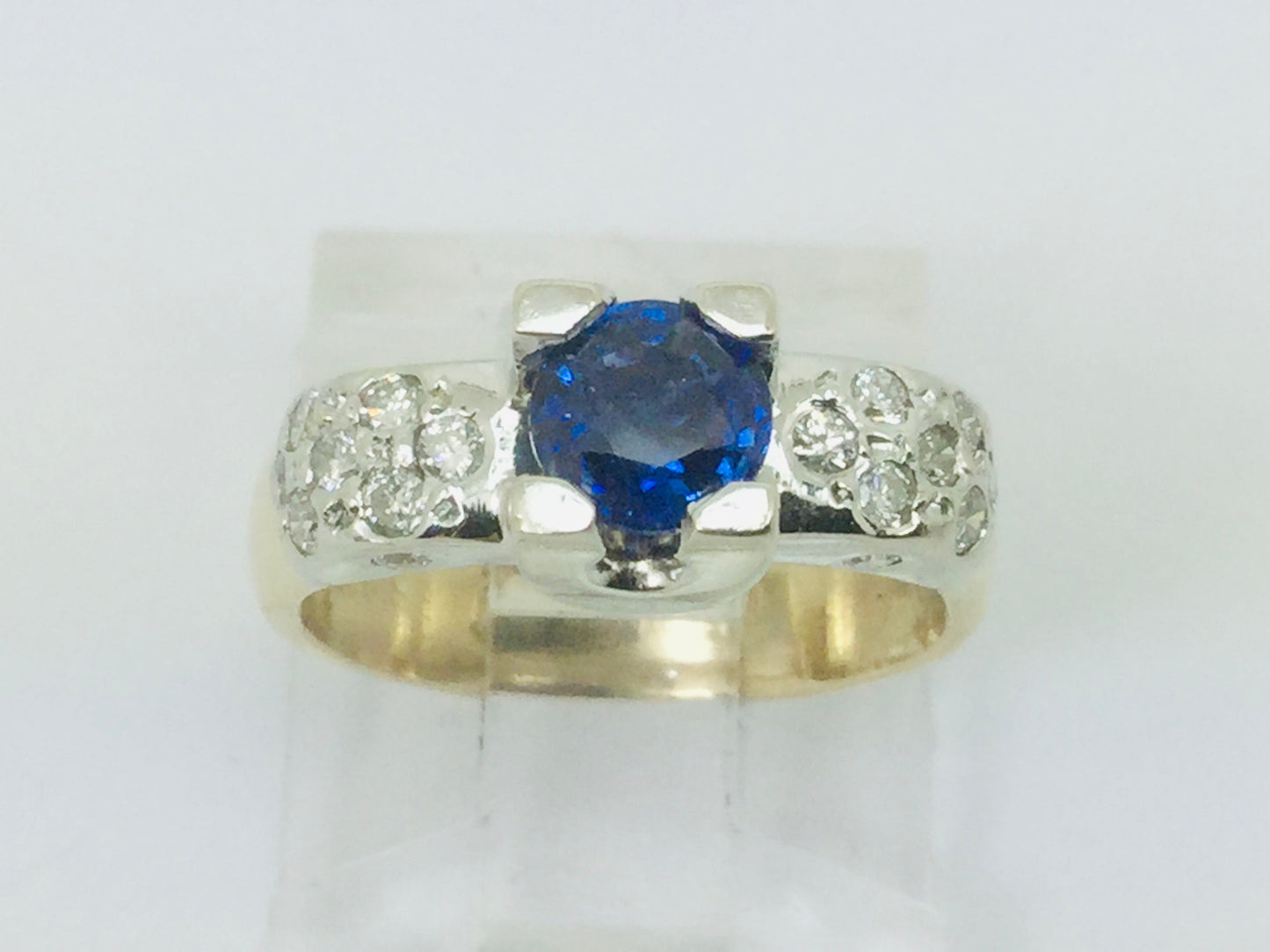 14k White and Yellow Gold Round Cut 0.40ct Sapphire & 0.27ct Diamond Ring