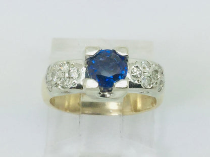 14k White and Yellow Gold Round Cut 0.40ct Sapphire & 0.27ct Diamond Ring